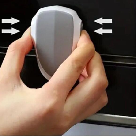 2 SET BABY PROOFING OVEN LOCK | GREY WHITE ADHESIVE | STAINLESS STEEL PLASTIC - Picture 5 of 7